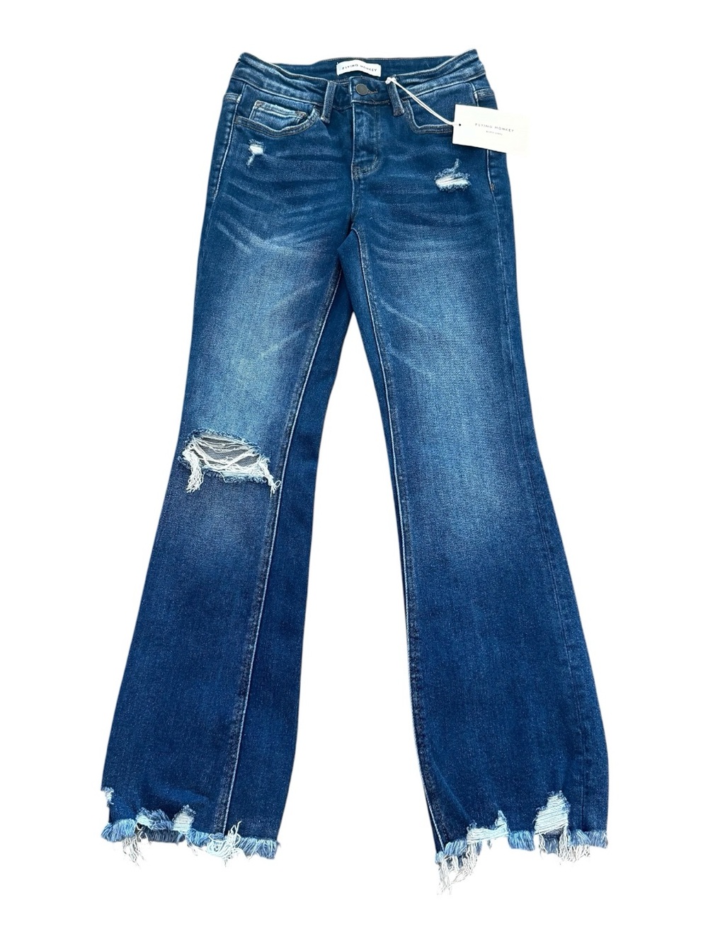 NWT Flying Monkey Womens Distressed Wide Leg Ankle Raw Hem Dark Wash Jeans Sz 24